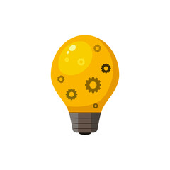 Vector of a yellow light bulb with gears inside on a white background