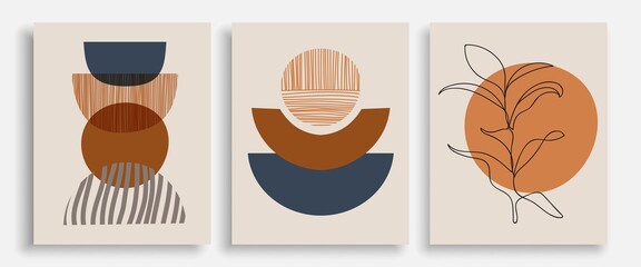 Modern Abstract Line Art Drawing Prints Set Boho Style. Abstract Line Art Prints Collection Contemporary Style. Minimalist Drawing Set. Vector EPS 10.