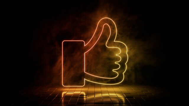 Orange and yellow neon light like icon. Vibrant colored technology symbol, isolated on a black background. 3D Render 