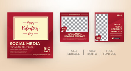 Social media post template kit for valentine's day. Modern and Unique for online promotional. -Vector Template