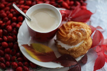 cup of coffee in autumn morning