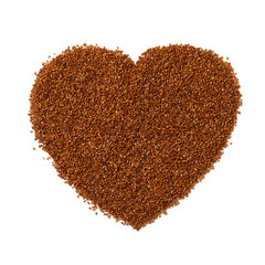 Teff seed in heart shape isolated on white background