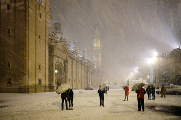 Snow day in a city.