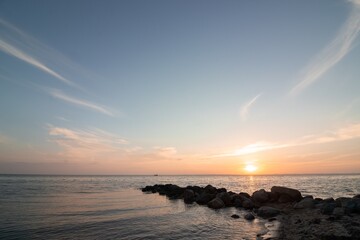 scenic sea scene with rock groyne