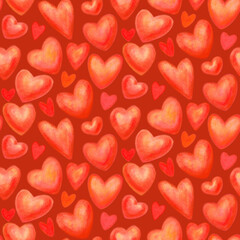 Hand draw crayons seamless pattern. Grunge stamps illustration. Hearts doodles collection. Symbol of love. Hearts isolated on white background. Wedding or Valentine's template.