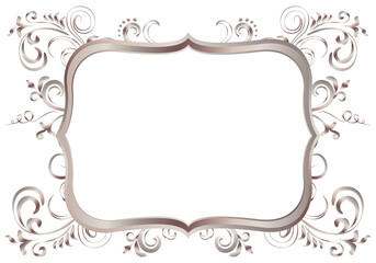 Rose golden shiny glowing ornate frame isolated over white