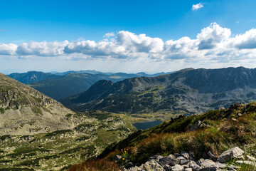 Fototapeta na wymiar View from Custura Bucurei mountain peak in Retezat mountains in Romania