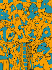 Abstract color background, pattern. People face illustration, vector.