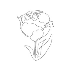 Abstract one line poeny flower logo. Simple floral drawing botanical art illustration, minimalist vector continuous line sketch