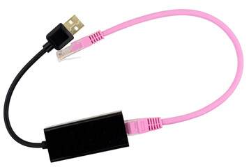 Usb to ethernet connector adapter isolated over the white