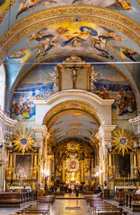 Fototapeta na wymiar Main nave of St. Mary Basilica in Bernardine Order monastery within the Calvary pilgrimage Mannerist complex in Kalwaria Zebrzydowska in Poland