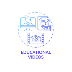 Educational videos concept icon. Online teaching digital resources. Teaching students with visual content creation idea thin line illustration. Vector isolated outline RGB color drawing