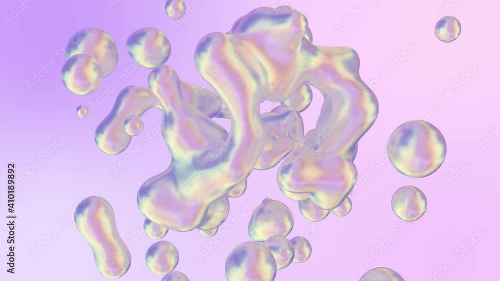 Poster holographic liquid blobs abstract flowing animation. 4k abstract background loop.