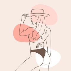 bikini girl elegant line art style painting vector, perfect for in print for painting or wallpaper