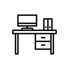 Workplace, linear icon, Line with Editable stroke, Office desk vector illustration, Vector illustration eps.10