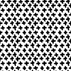 Hand drawn modern doodle seamless pattern. Black grunge cross on white background
