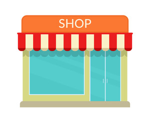 Shop facade isolated on white background. Cafe, book store or restaurant. Vector illustration flat cartoon style.