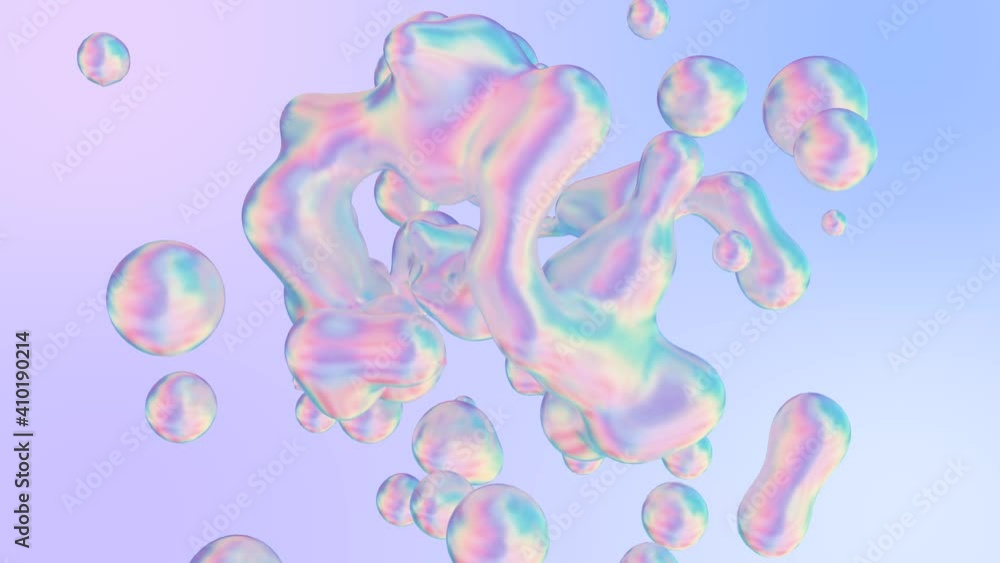 Poster holographic liquid blobs abstract flowing animation. 4k abstract background loop.