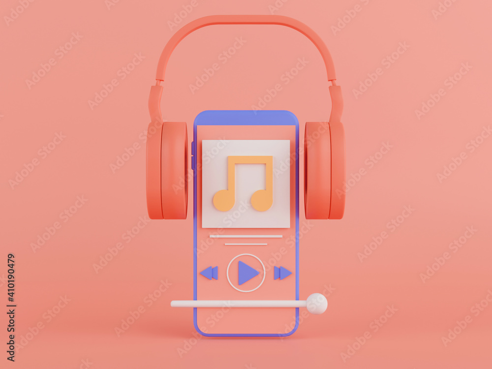 Poster 3d render concept music player application on smartphone.