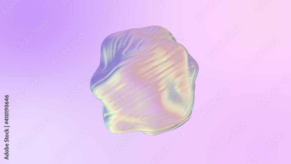 Poster 3d animation of an abstract smooth liquid shape. holographic fabric ball with ripple and swirl. 4k s