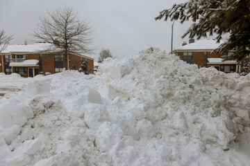 Large snow drift white snow pile lumps