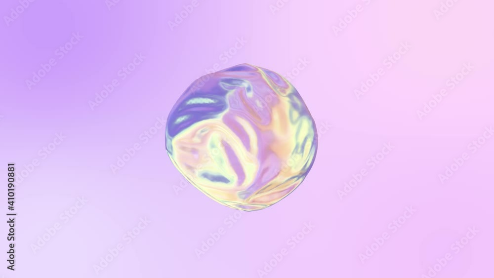 Poster 3d animation of an abstract smooth liquid shape. holographic fabric ball with ripple and swirl. 4k s