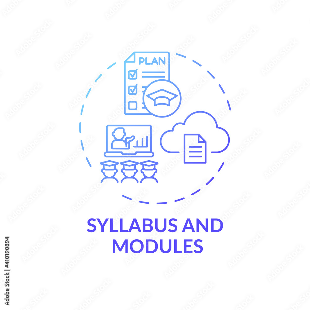 Aufkleber syllabus and modules concept icon. online course management system elements. information about teach