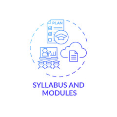 Syllabus and modules concept icon. Online course management system elements. Information about teaching students idea thin line illustration. Vector isolated outline RGB color drawing