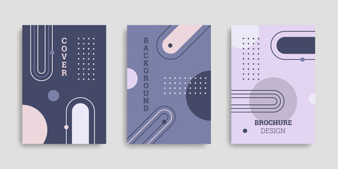 Abstract geometric background. Set of A4 vertical brochures. Cover design in flat style. Vector illustration. Business template collection. Design poster, cover, wallpaper, notebook, catalog.