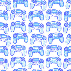 Seamless pattern with joysticks. Hand drawing, cool background for game designs. Print for children's textiles, paper, T-shirts.
