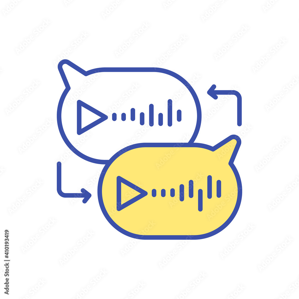 Aufkleber voice to text messaging rgb color icon. internet interaction. play audio chat on smartphone. chat bu