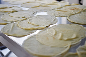 Ready baked dough for pancakes. Homemade food.