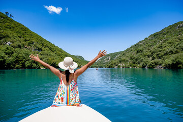 cliffy rocks of Verdon Gorge at lake of Sainte Croix, Provence, France, Provence Alpes Cote d Azur,...