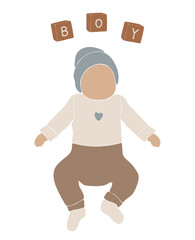 Abstract boho vector, cute baby silhouette, baby boho portrait, abstract silhouette baby girl, nursery vector, abstract kids illustration, boho child design, vector illustration