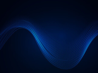 Beautiful wave shaped array of glowing dots.Abstract vector design element.