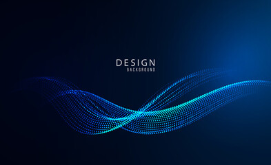 Blue wave design element on dark background. Science or technology design Blue wave flow