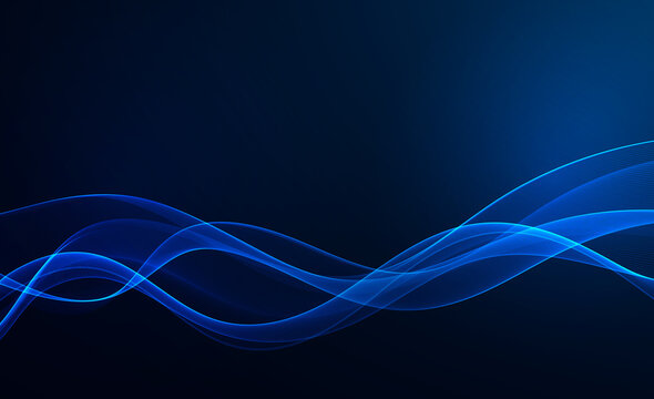 Blue wave design element on dark background. Science or technology design Blue wave flow