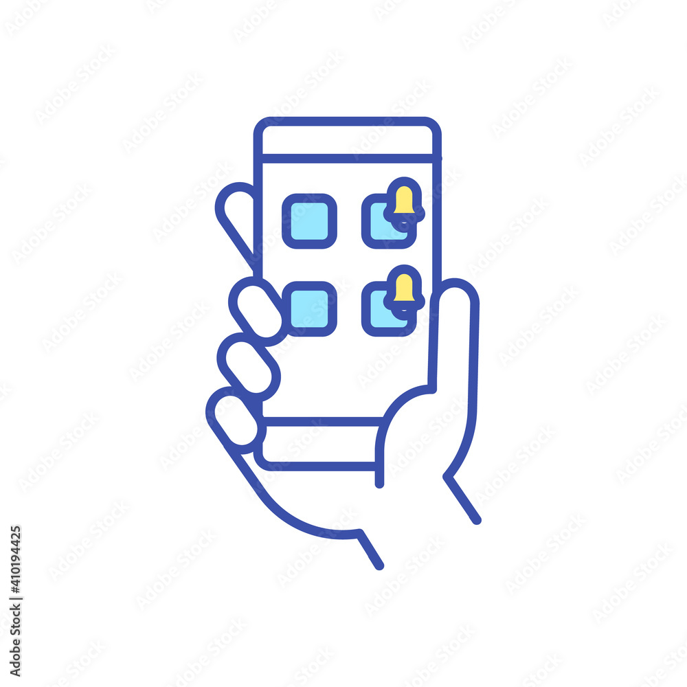 Poster smartphone notification rgb color icon. reminder on mobile phone application. dependence on device. 