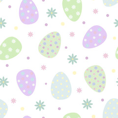 Easter holiday symbol colorful decorated eggs in pastel tones seamless pattern, flat style vector illustration for spring festive time decor, greeting cards, gift paper, banners, web design