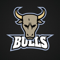 Modern professional bull logo for a sport team. logo on a dark background.