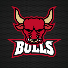 Modern professional bull logo for a sport team. logo on a dark background.