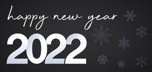 Happy new year 2022 vektor mit Schneeflocken. Schwarzer Hintergrund.