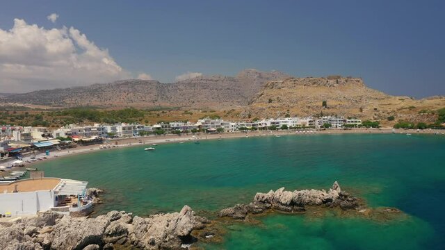 Aerial view of Haraki beach on Rhodes island Greece