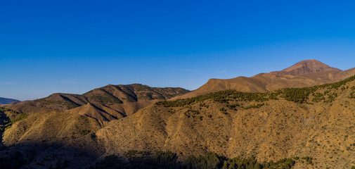 Dry mountainous landscapes in the High Atlas mountain range in Morocco
