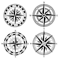 Wind rose retro design collection. Vintage nautical or marine wind rose and compass icons set, for travel, navigation design © the8monkey