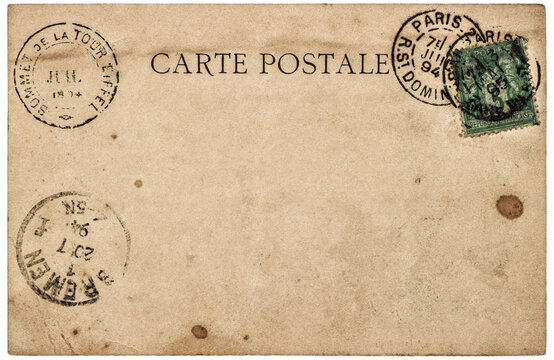 Vintage postcard letter mail stamps Used paper texture