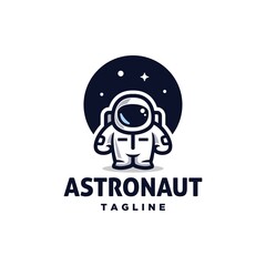 little astronaut kid cartoon mascot logo vector design, spaceman suit icon Illustration with stars at night background.