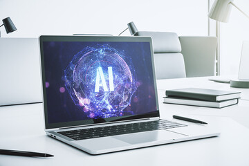 Creative artificial Intelligence symbol concept on modern computer monitor. 3D Rendering