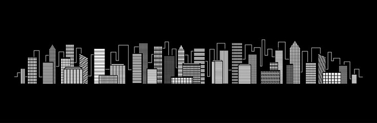city silhouette icon with windows in the night. Illustration