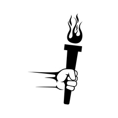 Hand with flaming torch icon isolated on white background